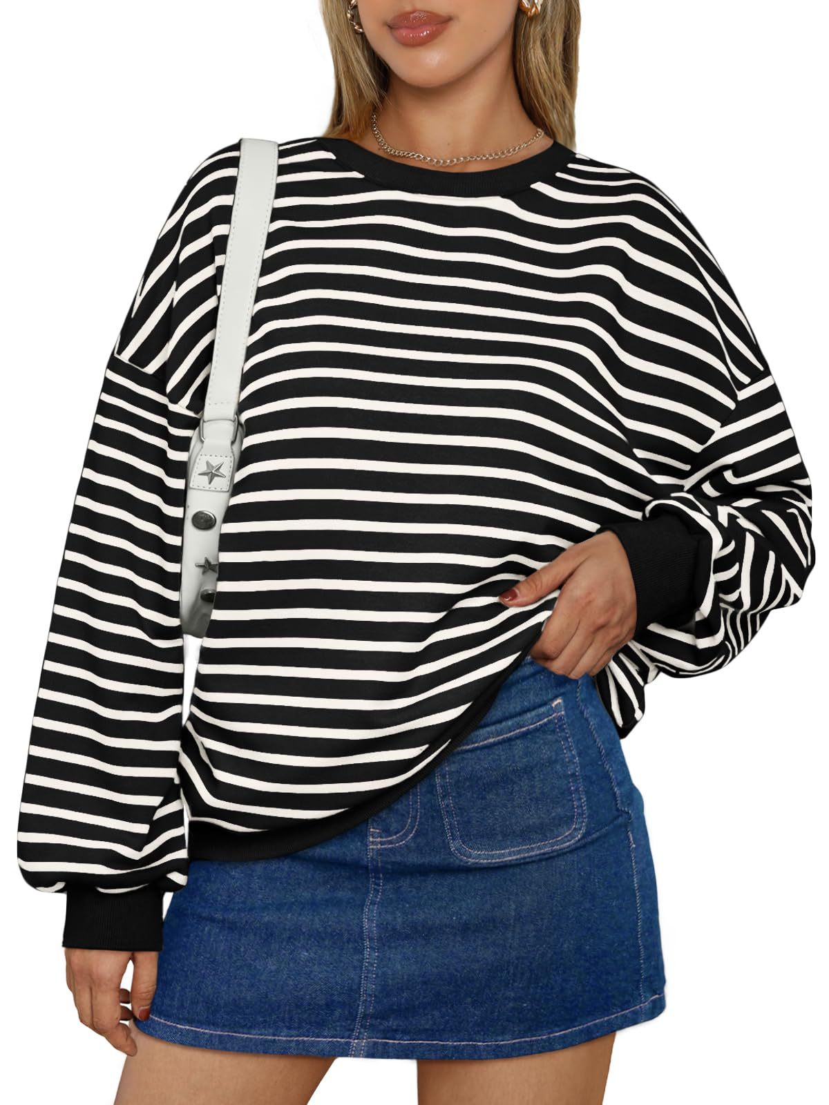 Sudadera Oversize de Rayas Multicolor · Negro