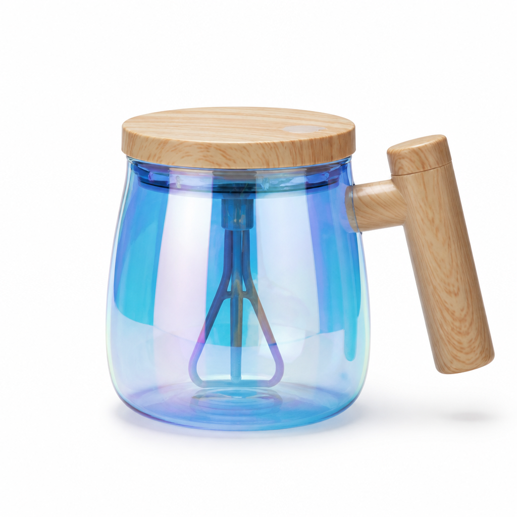 Taza Autoagitadora Eléctrica – 400 ml · Azul iridiscente · Solo taza