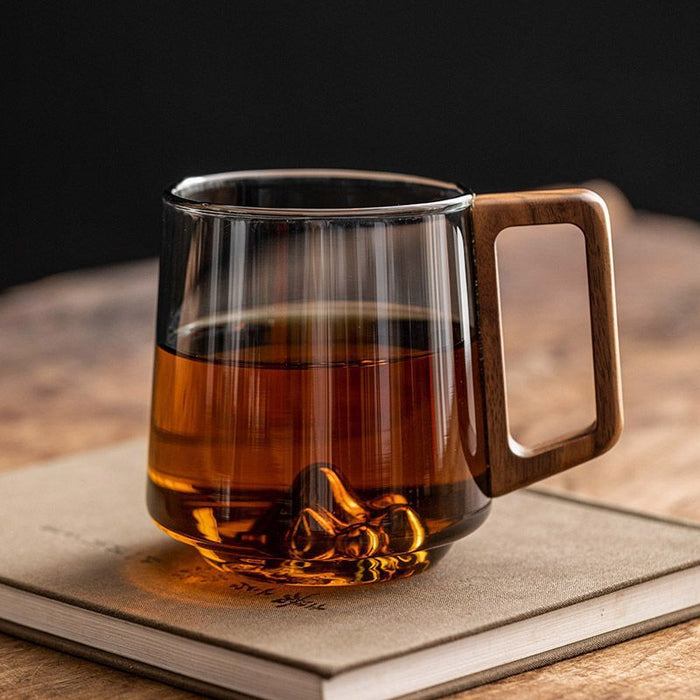Taza de Vidrio Borosilicato con Asa de Madera – 400–430 ml