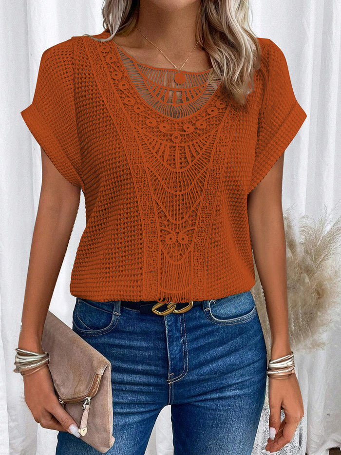 Camiseta Mujer Calada de Manga Corta – 13 Colores · Rojo anaranjado