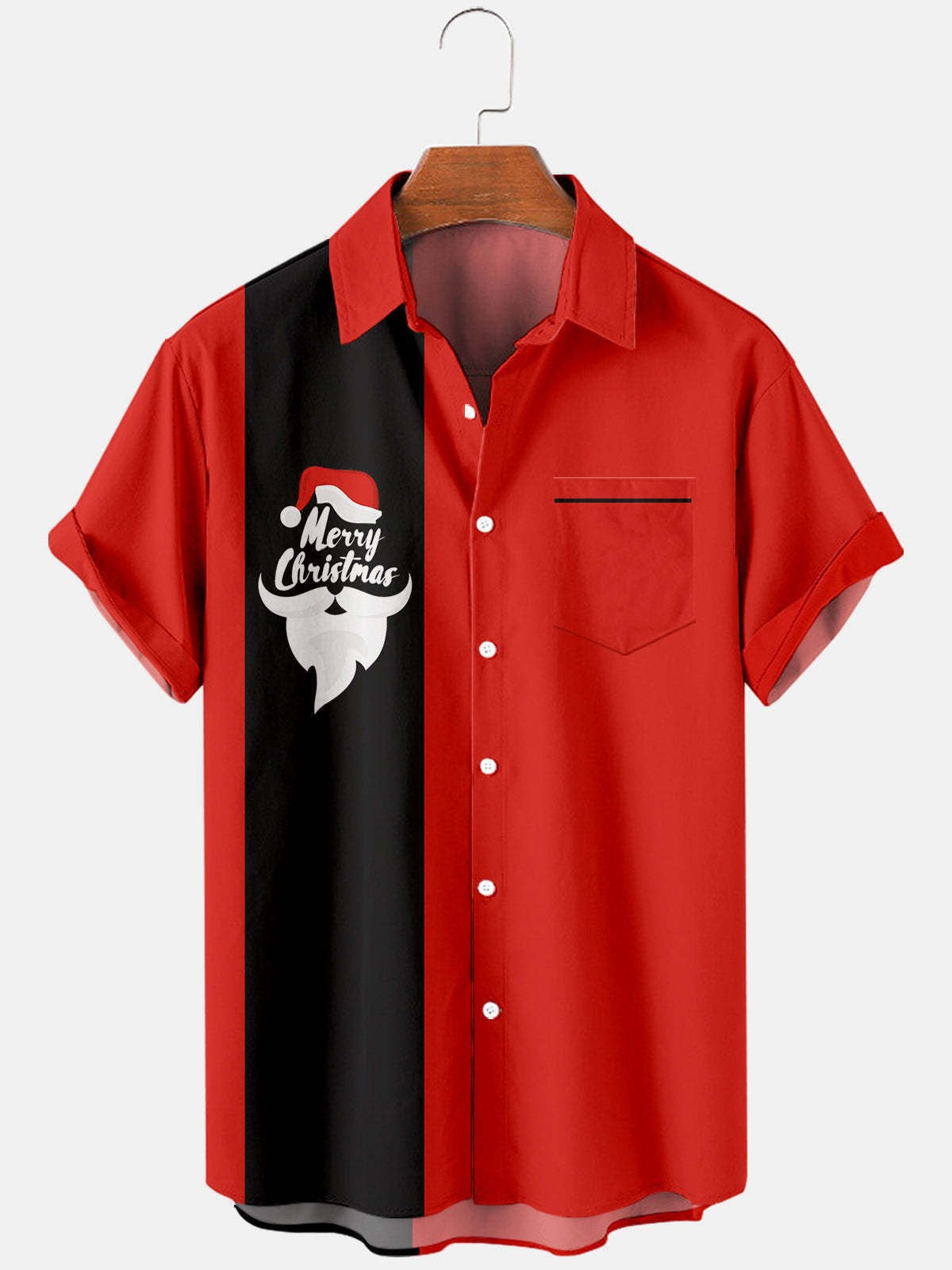 Camisa Navideña de Manga Corta con Estampado Efecto 3D – 10 Diseños · Rojo y negro · Merry Christmas