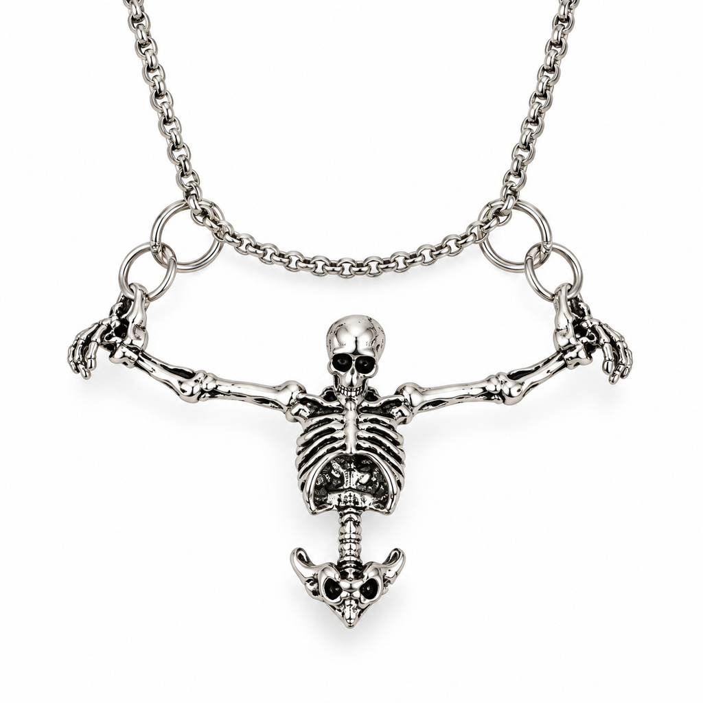 Collar con Colgante de Esqueleto – vista frontal sobre fondo blanco