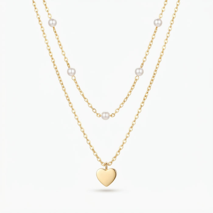 Collar Doble con Cuentas de Efecto Perla y Corazón — vista del producto 4