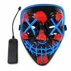 Máscara LED · Rostro negro y rojo · luz azul · fondo blanco