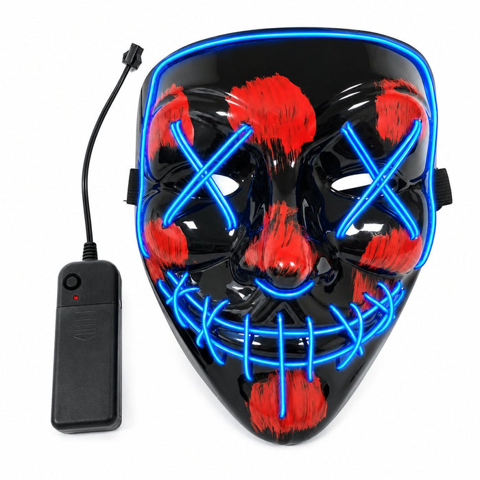 Máscara LED · Rostro negro y rojo · luz azul · fondo blanco