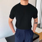 Camiseta Hombre de Punto Fino – 5 Colores · Negro