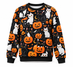 Sudadera de Halloween – diseño Gatos y calabazas sobre fondo blanco