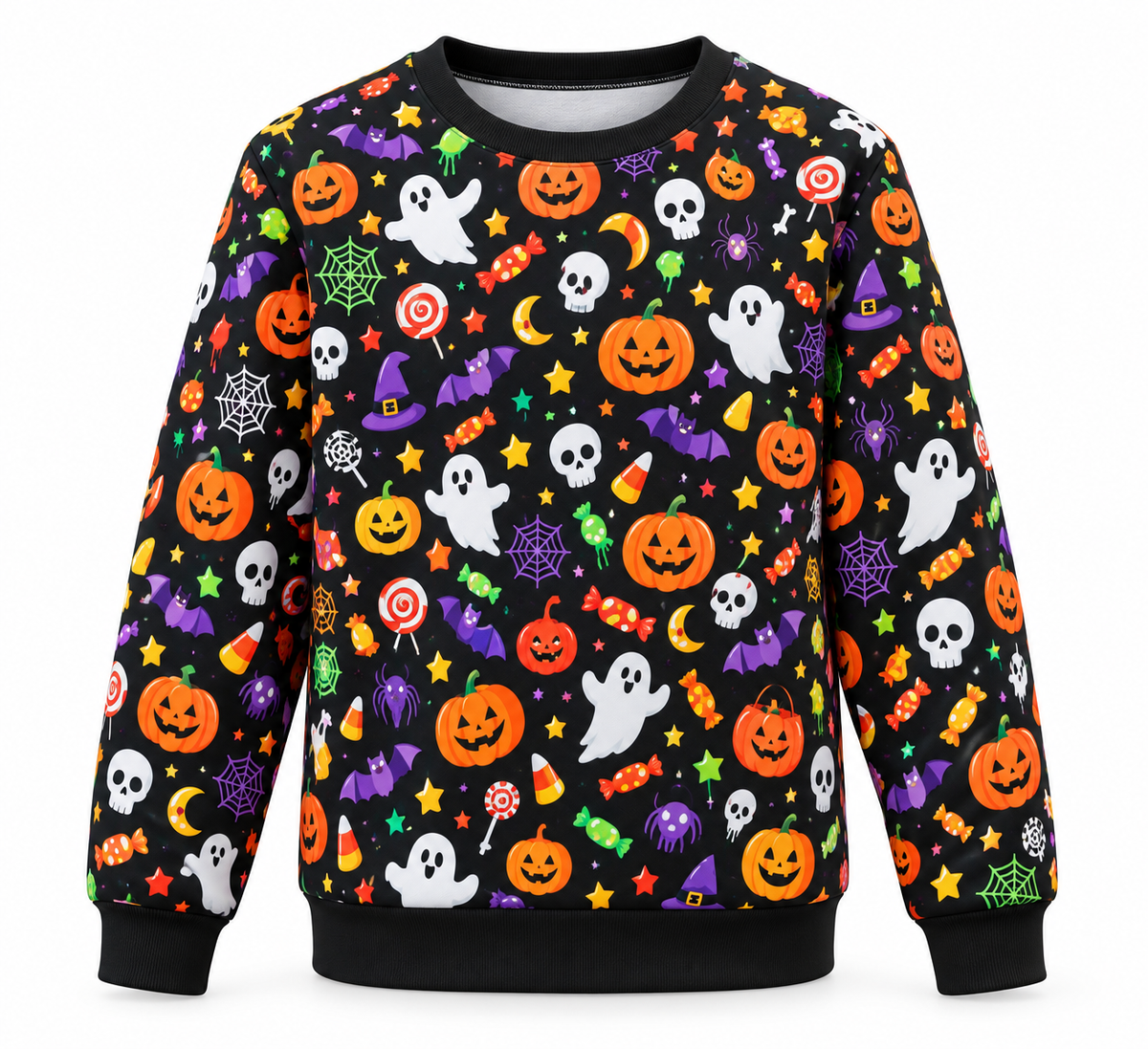 Sudadera de Halloween – diseño Motivos multicolor sobre fondo blanco
