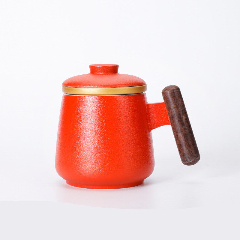 Taza Cerámica con Asa de Madera, Tapa e Infusor – 401–500 ml · Rojo 1