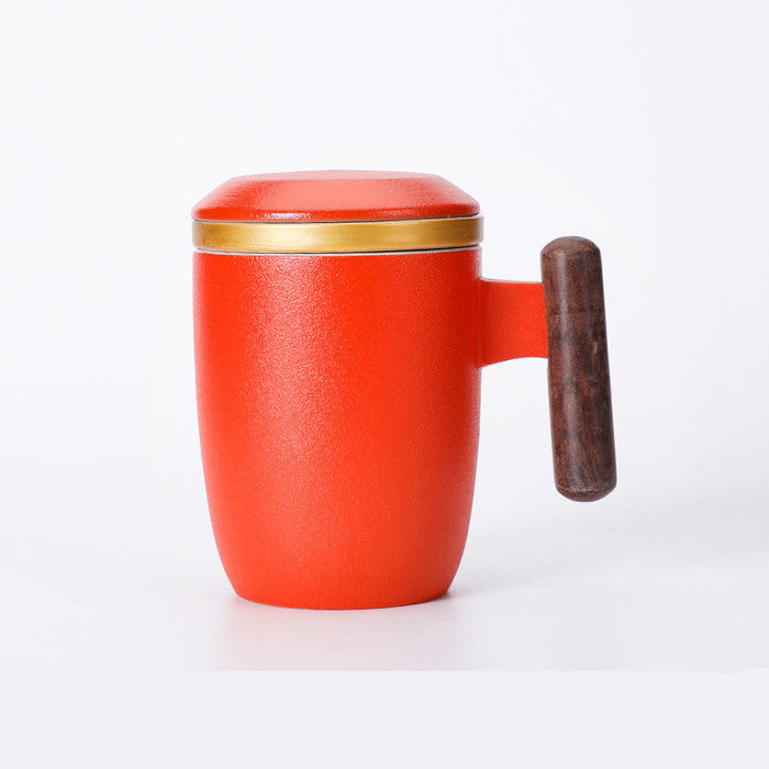 Taza Cerámica con Asa de Madera, Tapa e Infusor – 401–500 ml · Rojo 2