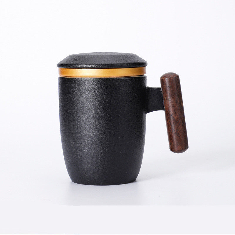 Taza Cerámica con Asa de Madera, Tapa e Infusor – 401–500 ml · Negro 4