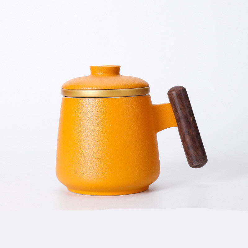 Taza Cerámica con Asa de Madera, Tapa e Infusor – 401–500 ml · Naranja 5