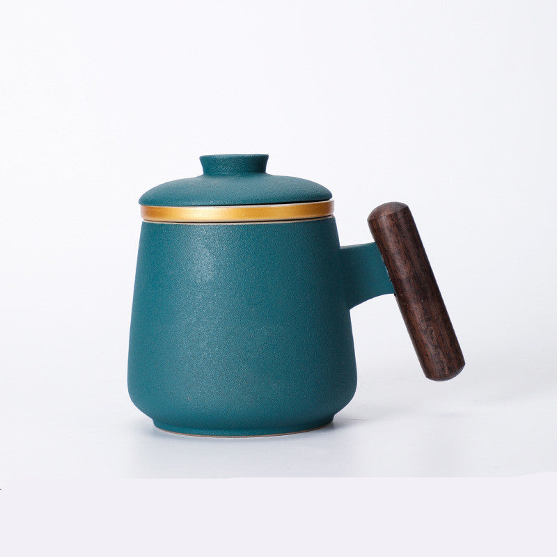 Taza Cerámica con Asa de Madera, Tapa e Infusor – 401–500 ml · Verde oscuro 7