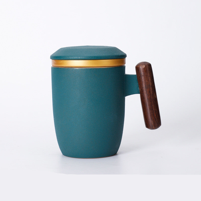 Taza Cerámica con Asa de Madera, Tapa e Infusor – 401–500 ml · Verde oscuro 8