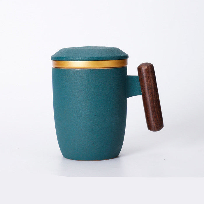 Taza Cerámica con Asa de Madera, Tapa e Infusor – 401–500 ml · Verde oscuro 8