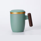 Taza Cerámica con Asa de Madera, Tapa e Infusor – 401–500 ml · Azul 12