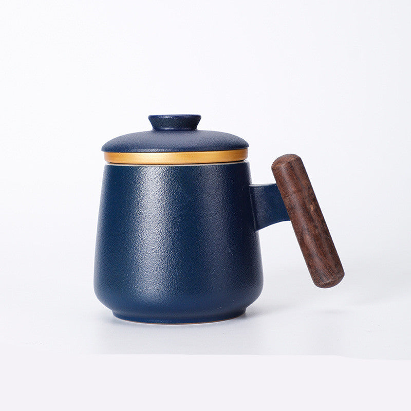 Taza Cerámica con Asa de Madera, Tapa e Infusor – 401–500 ml · Azul profundo 13