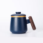 Taza Cerámica con Asa de Madera, Tapa e Infusor – 401–500 ml · Azul profundo 13