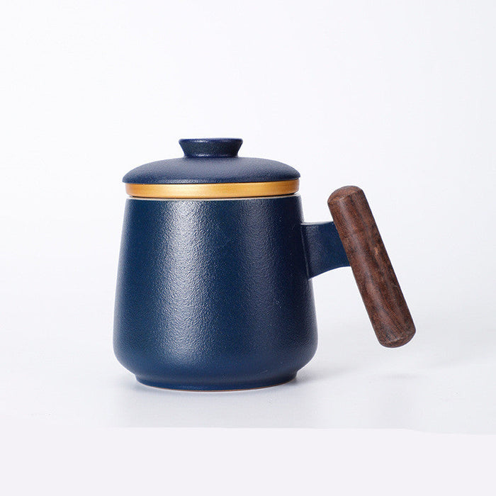 Taza Cerámica con Asa de Madera, Tapa e Infusor – 401–500 ml · Azul profundo 13