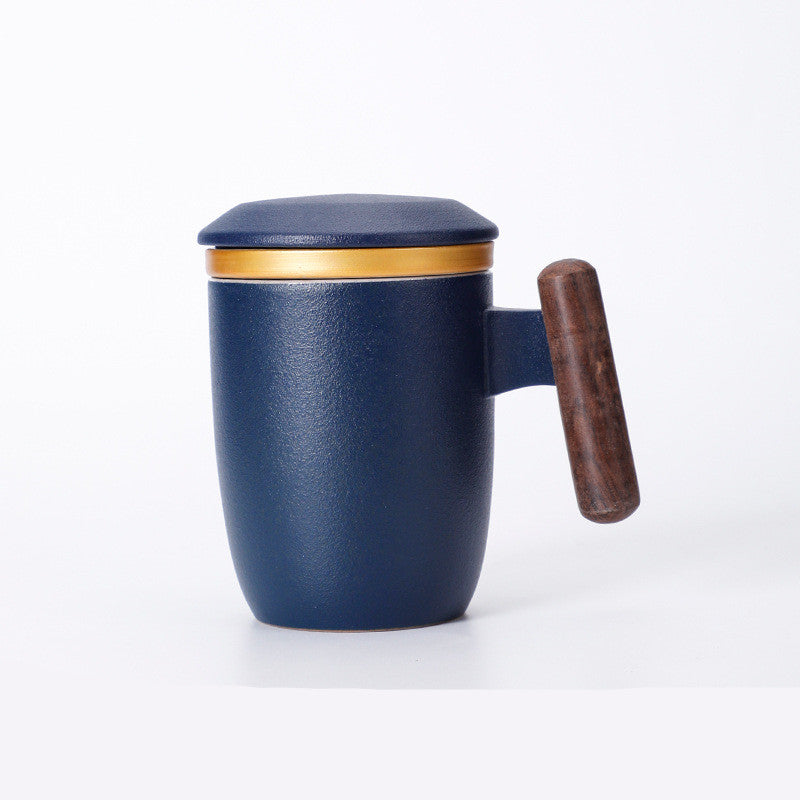 Taza Cerámica con Asa de Madera, Tapa e Infusor – 401–500 ml · Azul profundo 14
