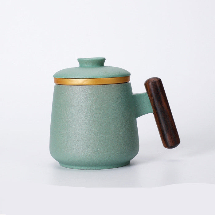 Taza Cerámica con Asa de Madera, Tapa e Infusor – 401–500 ml · Verde 11