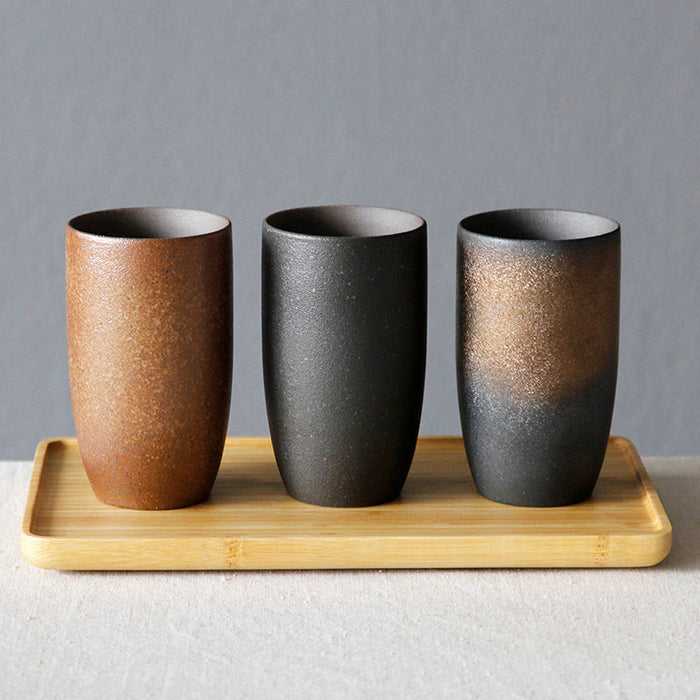 Taza de Gres de Estilo Artesanal – 201–300 ml · Set de 3 + plato
