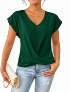 Camiseta con nudo y escote en V · Verde · vista del diseño