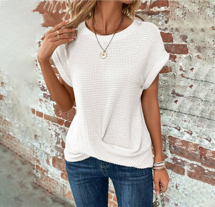 Camiseta Mujer Waffle de Manga Corta – 6 Colores · Blanco