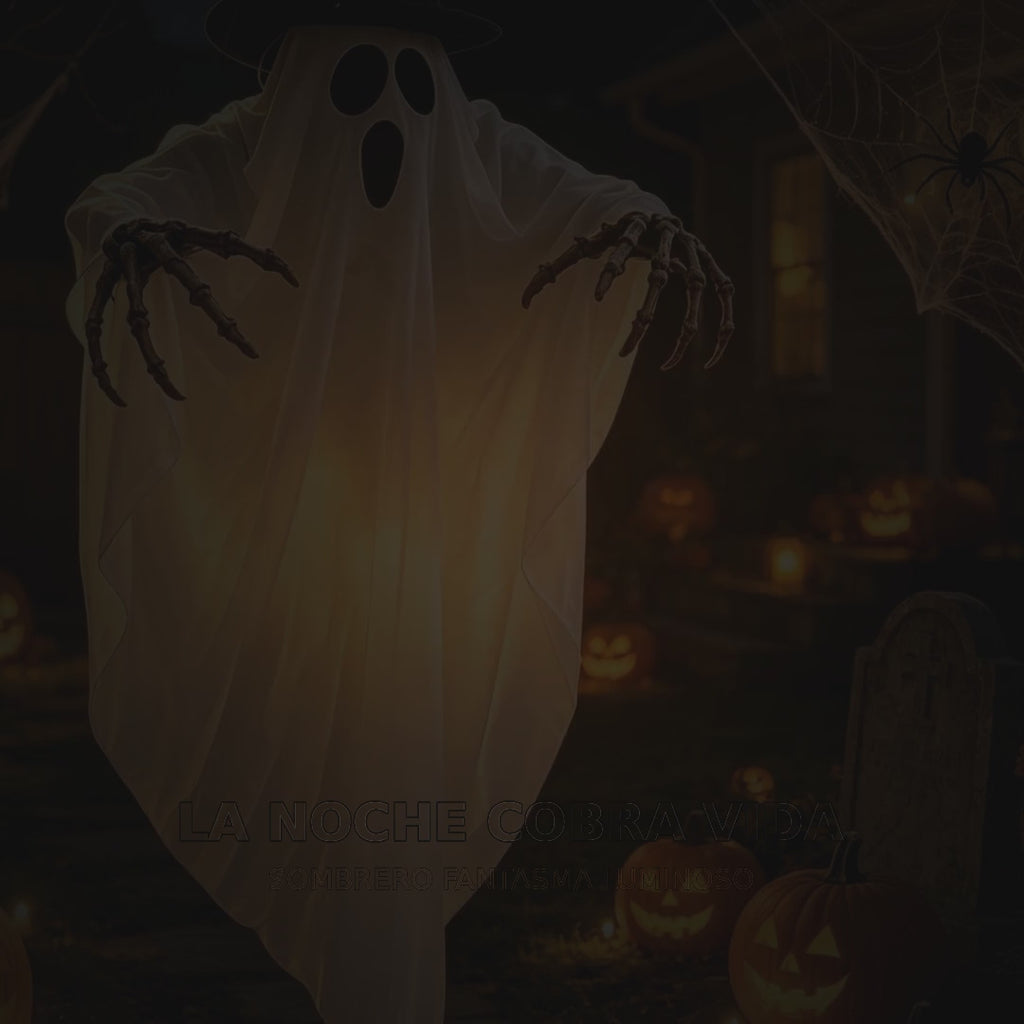 Vídeo silencioso de producto — Sombrero Fantasma Luminoso Halloween 80 × 90 cm