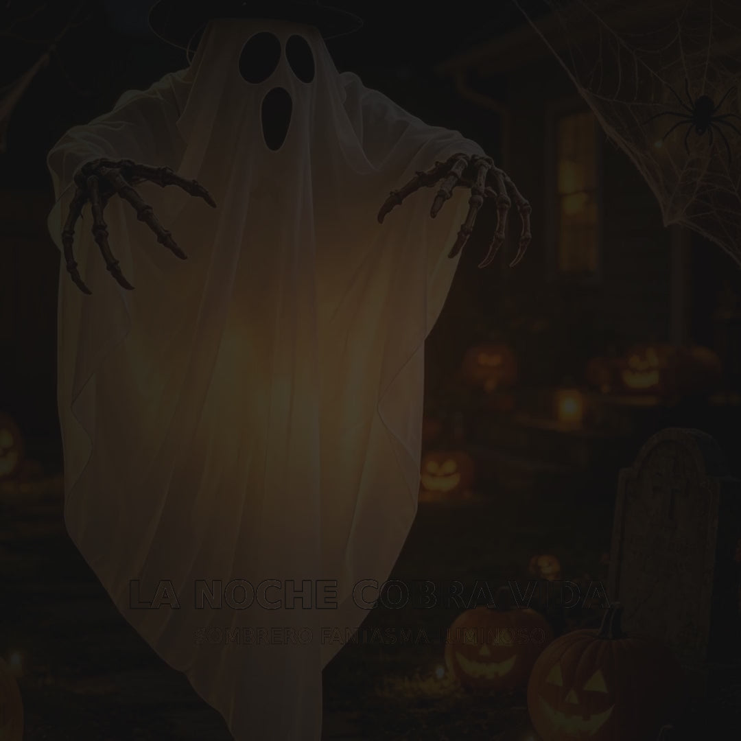 Vídeo silencioso de producto — Sombrero Fantasma Luminoso Halloween 80 × 90 cm