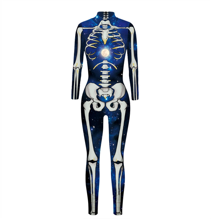 Mono de Esqueleto para Halloween – 6 Diseños · Esqueleto blanco · fondo azul