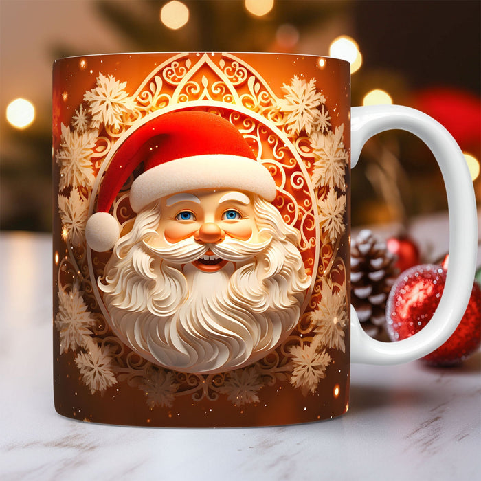 Taza de Papá Noel con Estampado Efecto 3D – 325 ml · Papá Noel · marco dorado