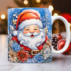 Taza de Papá Noel con Estampado Efecto 3D – 325 ml · Papá Noel · flores azules