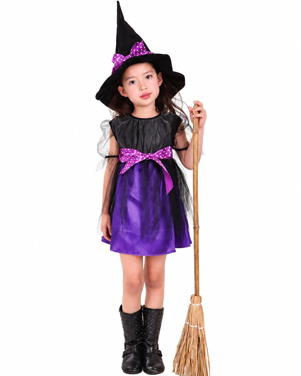 Disfraz infantil de bruja morada · vista del diseño; accesorios según variante