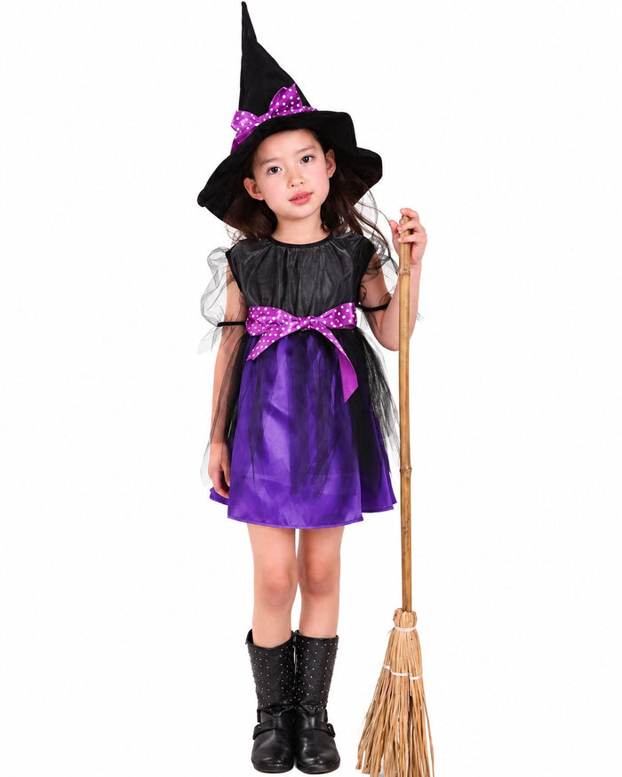 Disfraz infantil de bruja morada · vista del diseño; accesorios según variante