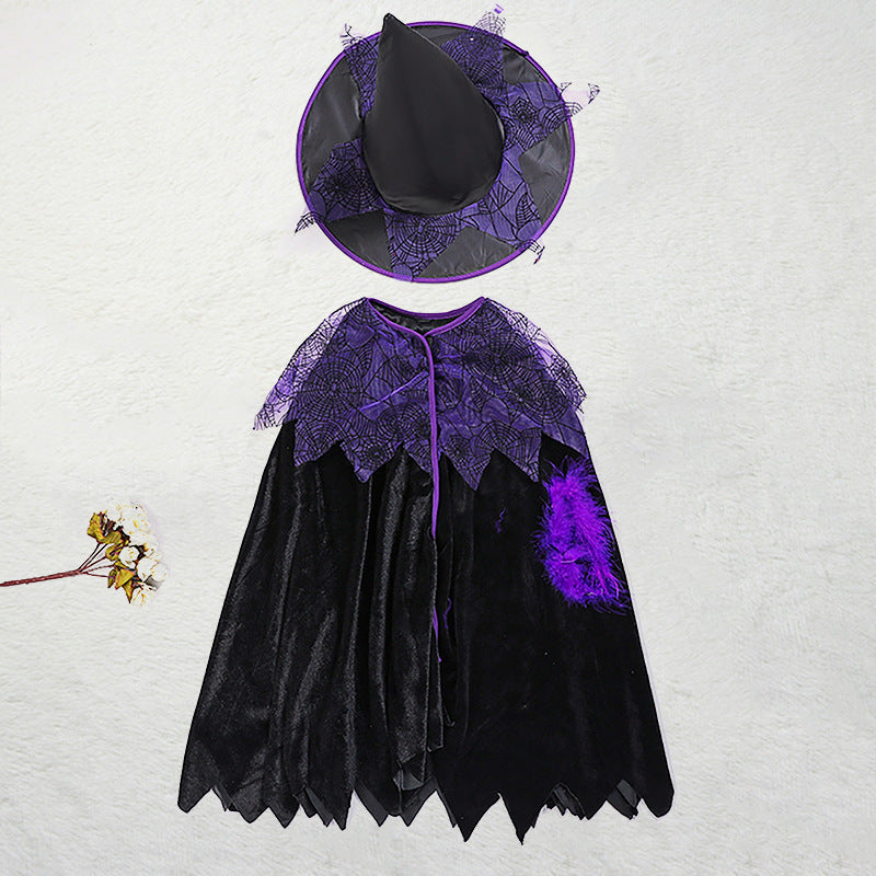 Disfraces y Complementos Infantiles de Halloween – 8 Opciones, 90–160 cm · Capa negra y morada