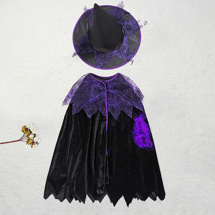 Disfraces y Complementos Infantiles de Halloween – 8 Opciones, 90–160 cm · Capa negra y morada