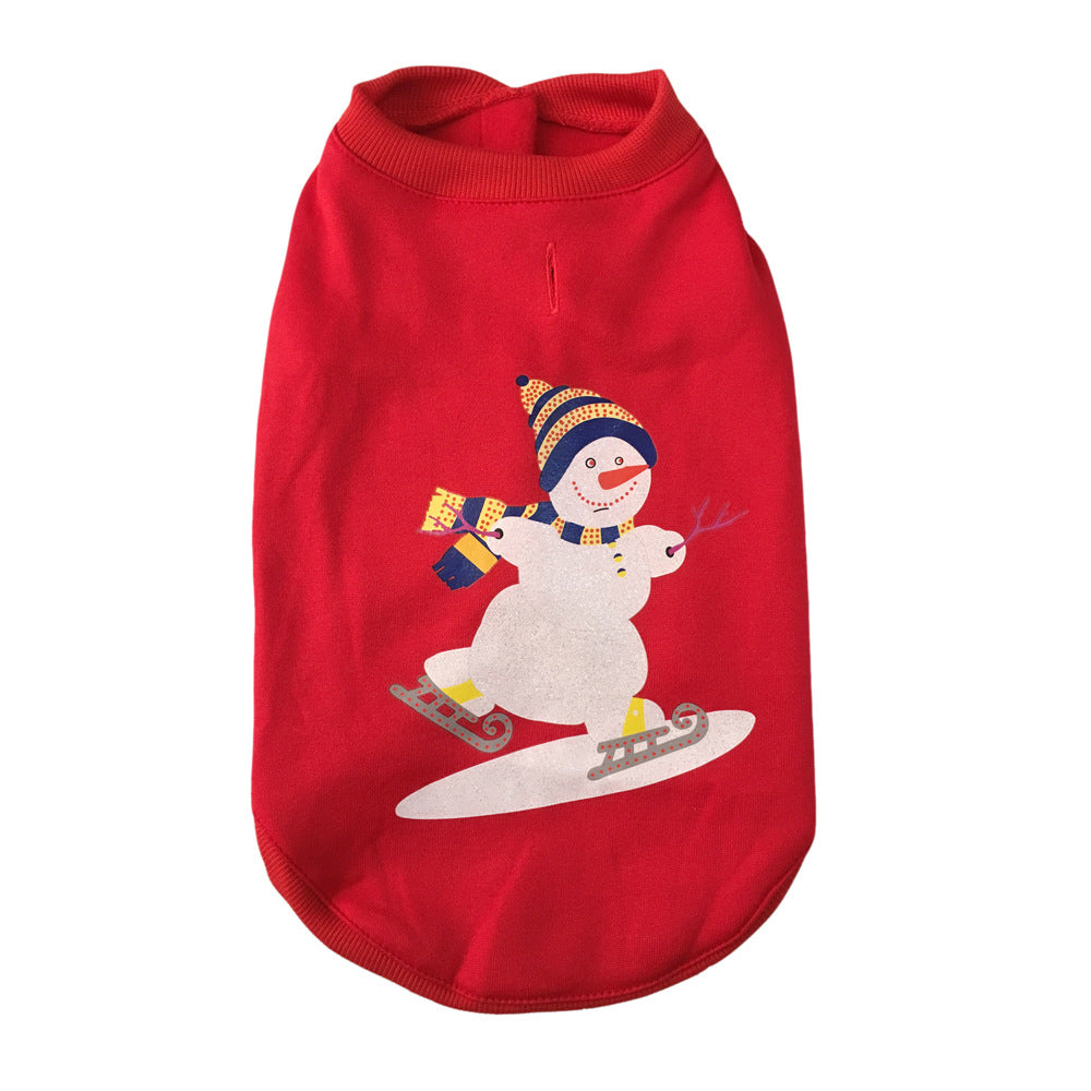 Ropa Navideña para Mascota – 5 Diseños, S–XL · Rojo · muñeco de nieve esquiando