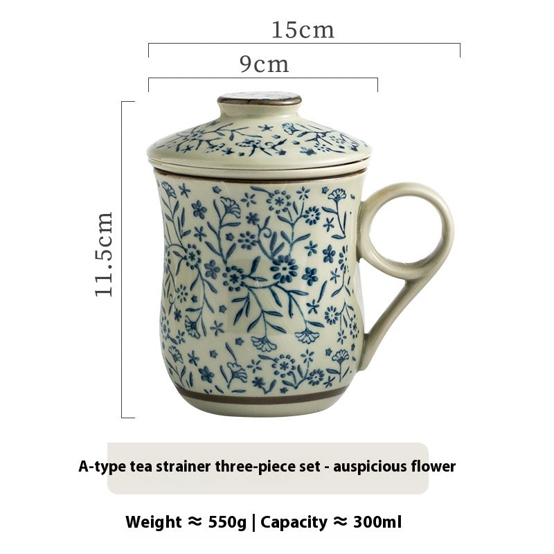 Taza de Té Cerámica con Infusor – 300 ml · A · ramas azules