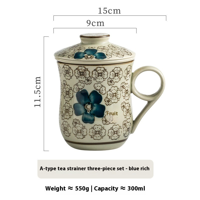 Taza de Té Cerámica con Infusor – 300 ml · A · flor azul