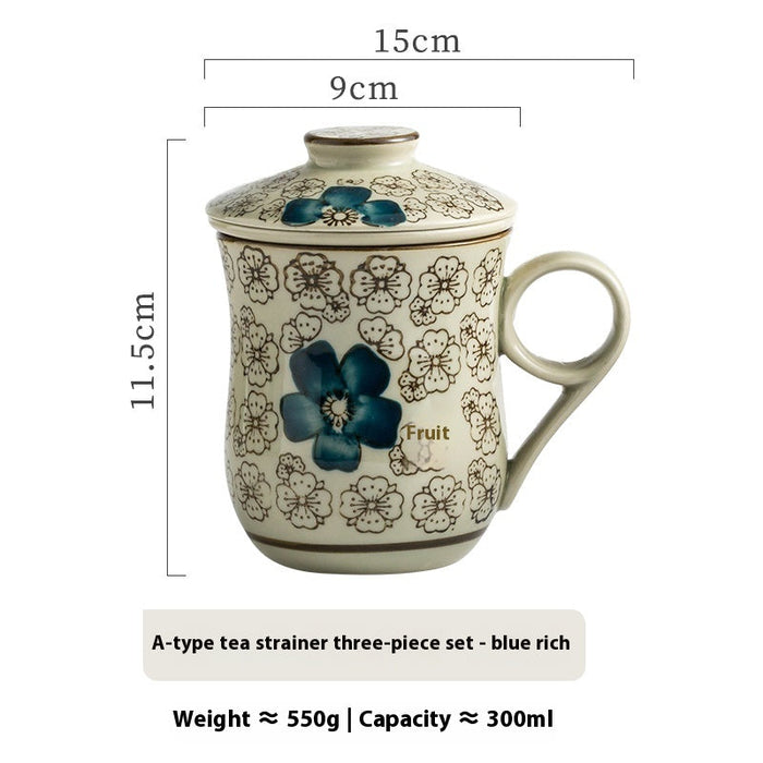 Taza de Té Cerámica con Infusor – 300 ml · A · flor azul