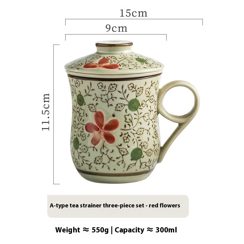 Taza de Té Cerámica con Infusor – 300 ml · A · flores rojas