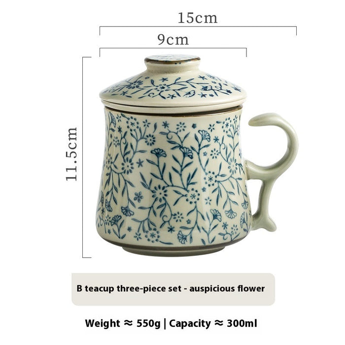 Taza de Té Cerámica con Infusor – 300 ml · B · ramas azules