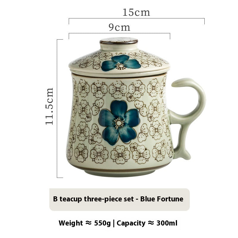 Taza de Té Cerámica con Infusor – 300 ml · B · flor azul