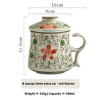 Taza de Té Cerámica con Infusor – 300 ml · B · flores rojas