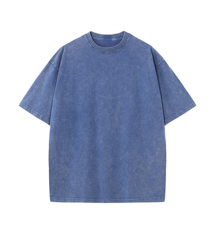 Camiseta de Algodón con Efecto Lavado – Corte Amplio · Azul