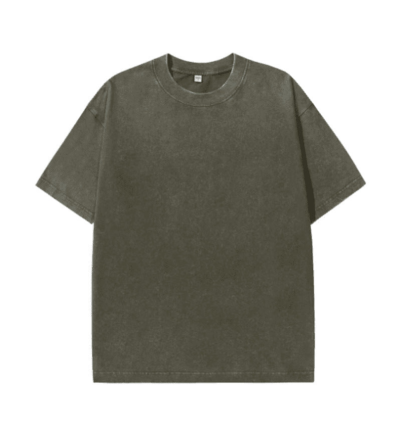 Camiseta de Algodón con Efecto Lavado – Corte Amplio · Verde militar
