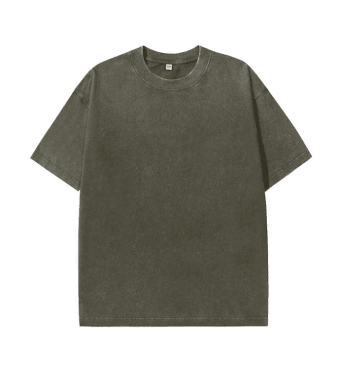 Camiseta de Algodón con Efecto Lavado – Corte Amplio · Verde militar