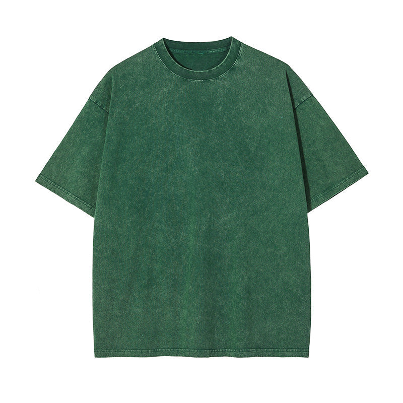 Camiseta de Algodón con Efecto Lavado – Corte Amplio · Verde oscuro