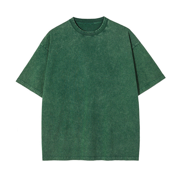 Camiseta de Algodón con Efecto Lavado – Corte Amplio · Verde oscuro